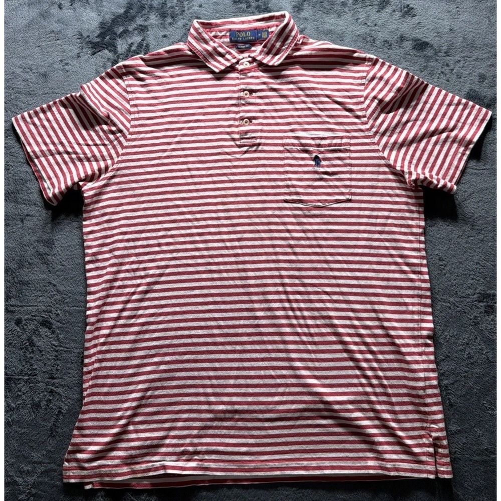 Polo Ralph Lauren Short Sleeve Red/White Striped Shirt Pocket Small Pony Sz. M
